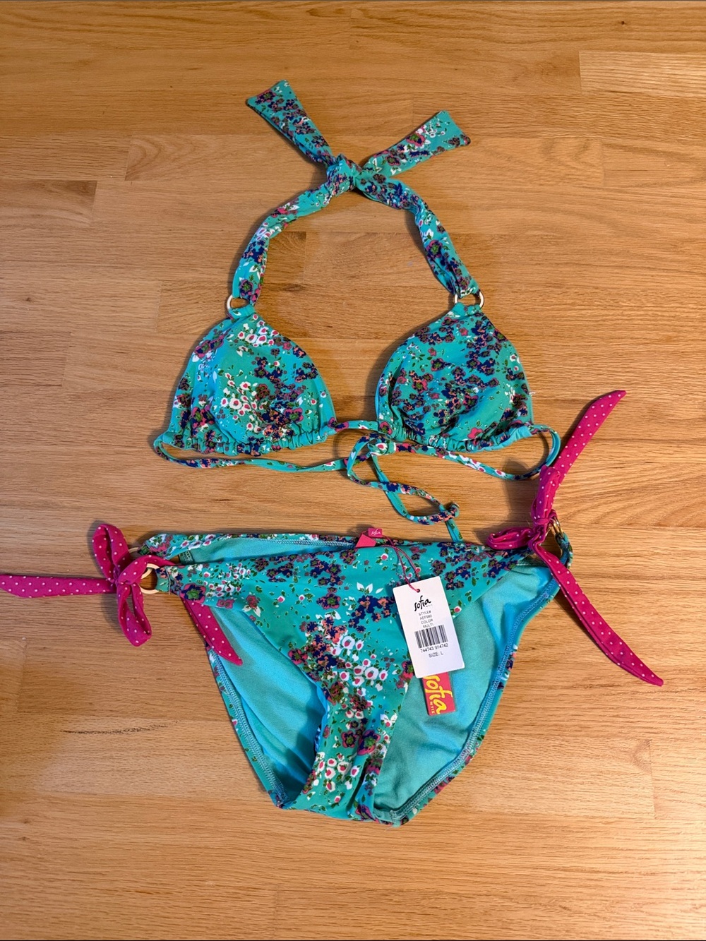 Sofia by VIX 2 pc triangle top tie bikini set, 2 pcs, size L